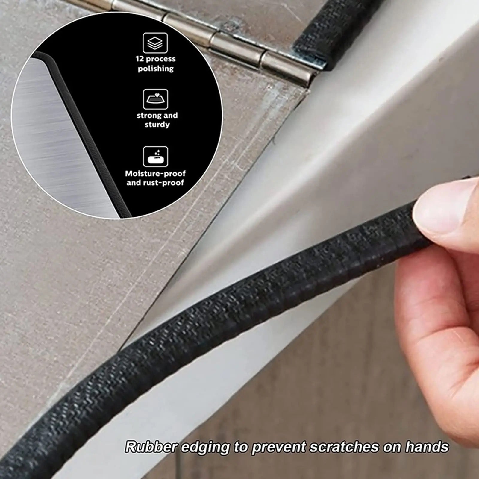 a hand holding a rubber tube of Gas Stove Oil-blocking Board