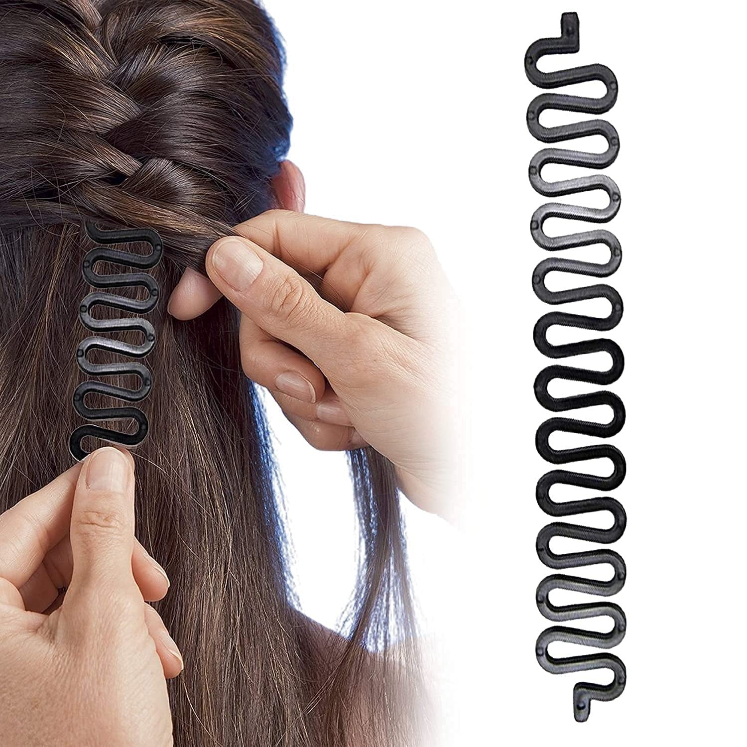 somebody braiding hair for a lady with Hair Braiding Tool