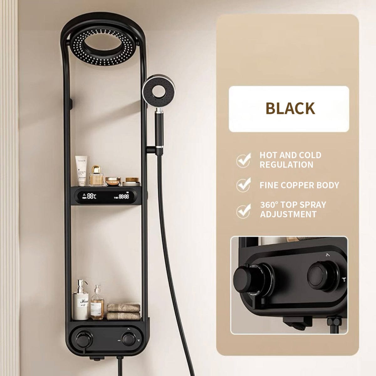 Rain Shower Faucet Set in Black.