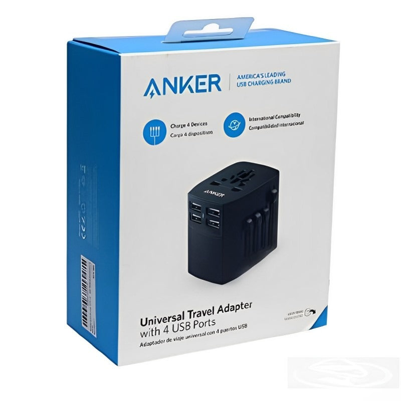 Anker Universal Travel Adapter with 4 USB Ports with its box