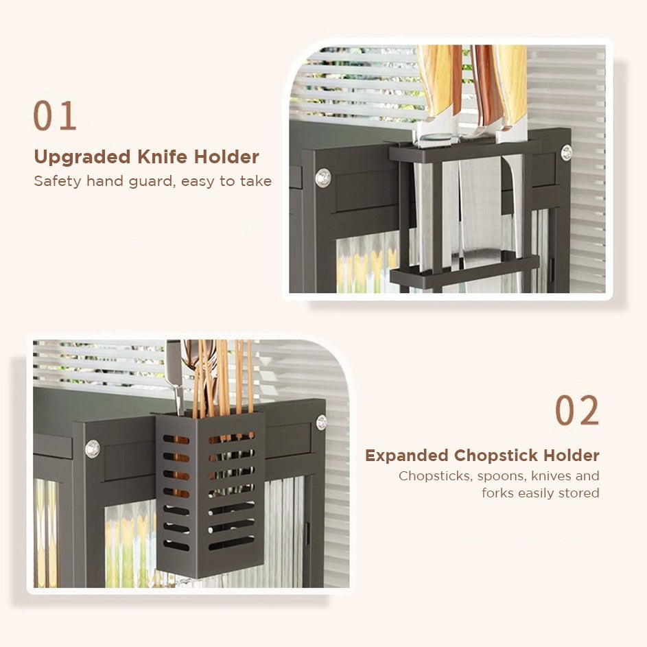 Kitchen Storage Rack Cabinet - Countertop Cutlery and Dish Organizer with Drawer for Utensils, and Cookware