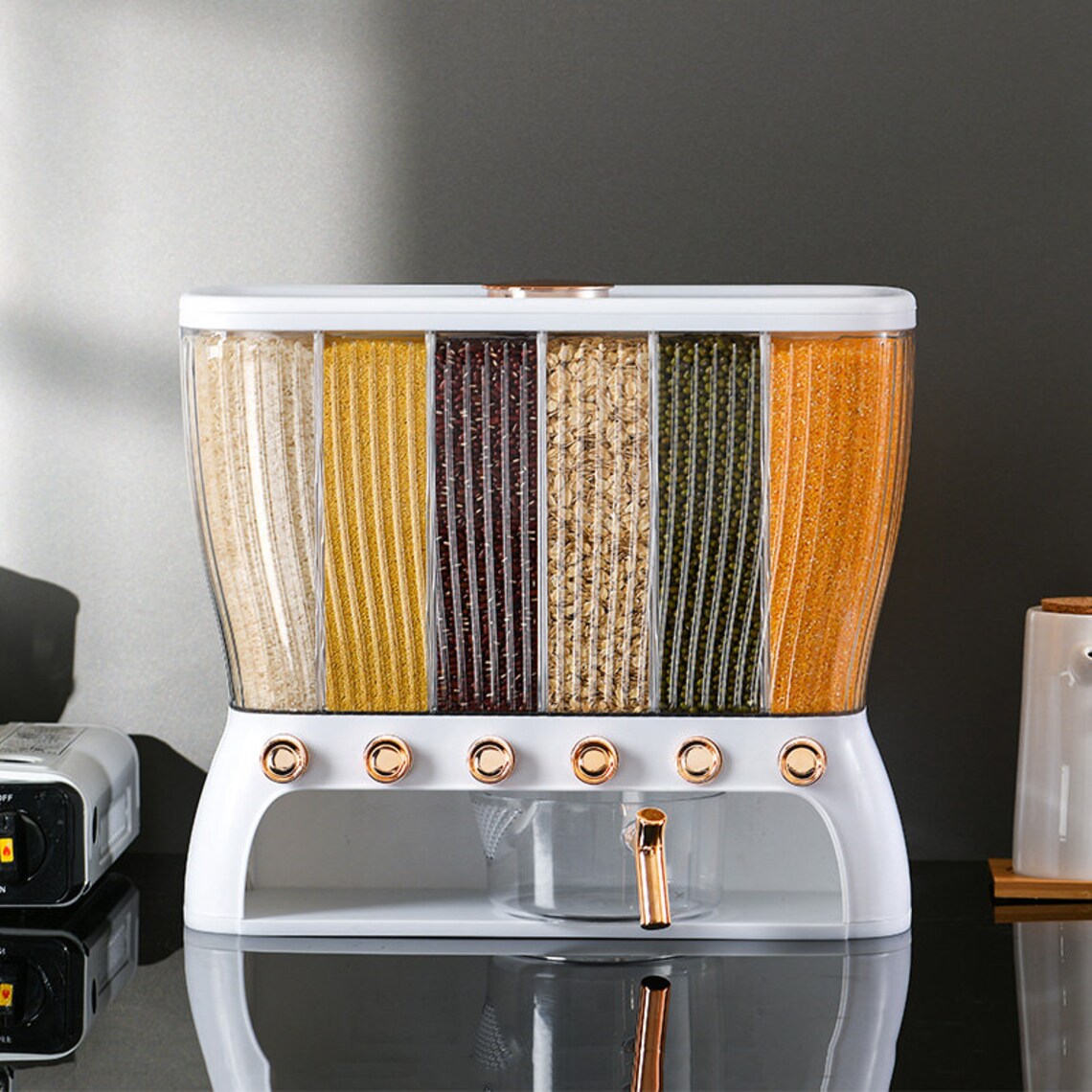 6 Grids ~12 Kg Rice Bucket Grain Organizer placed on the table