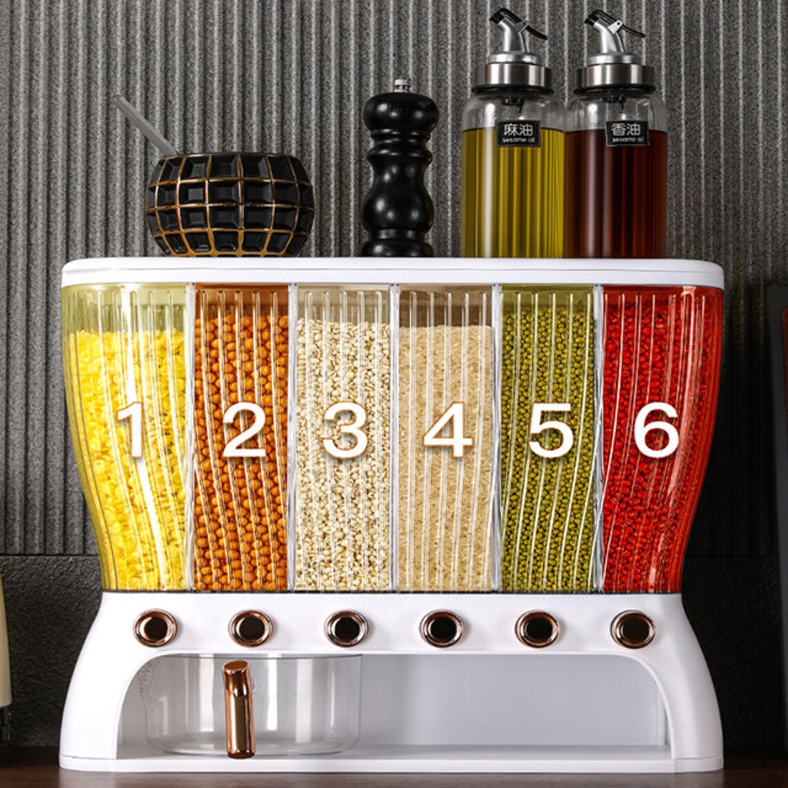 6 Grids ~12 Kg Rice Bucket Grain Organizer with some items