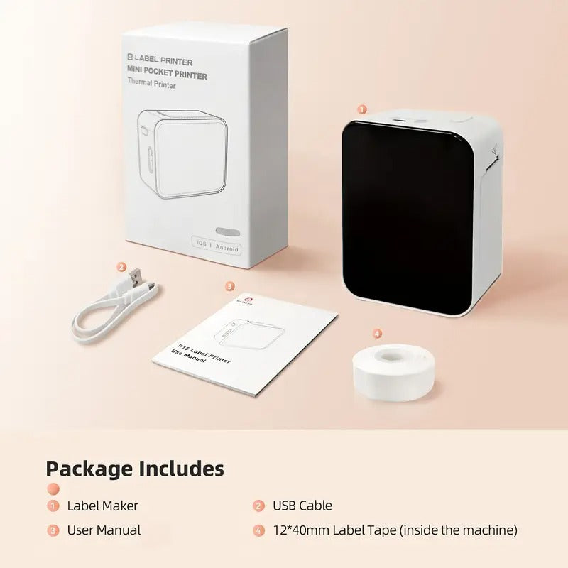 طابعة ملصقات حرارية لاسلكية من - بلوتوث، محمولة للسعر، الاسم، الملصقات، متوافقة مع أنظمة التشغيل أندرويد وآي أو إس
