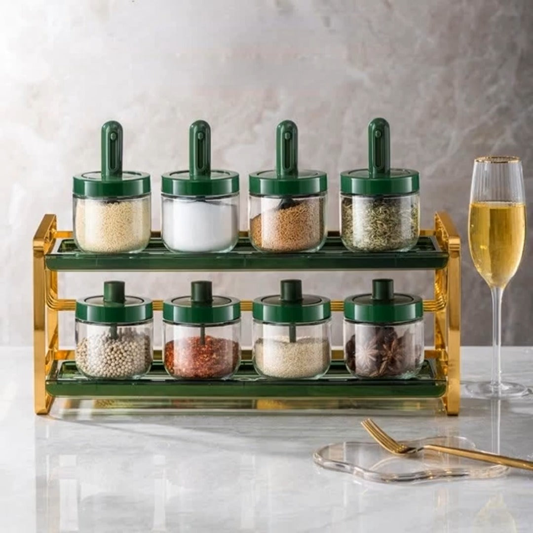 Set of Green Spice Storage Bottle for Kitchen.
