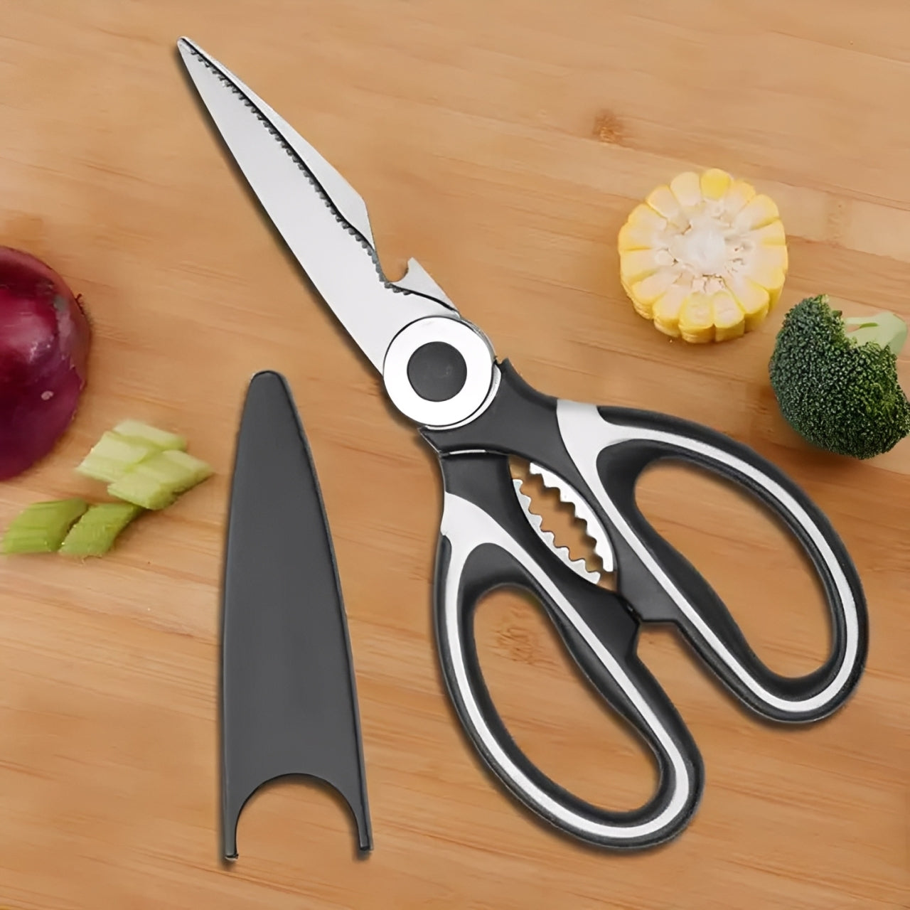 Kitchen Scissors with Blade Cover placed on table