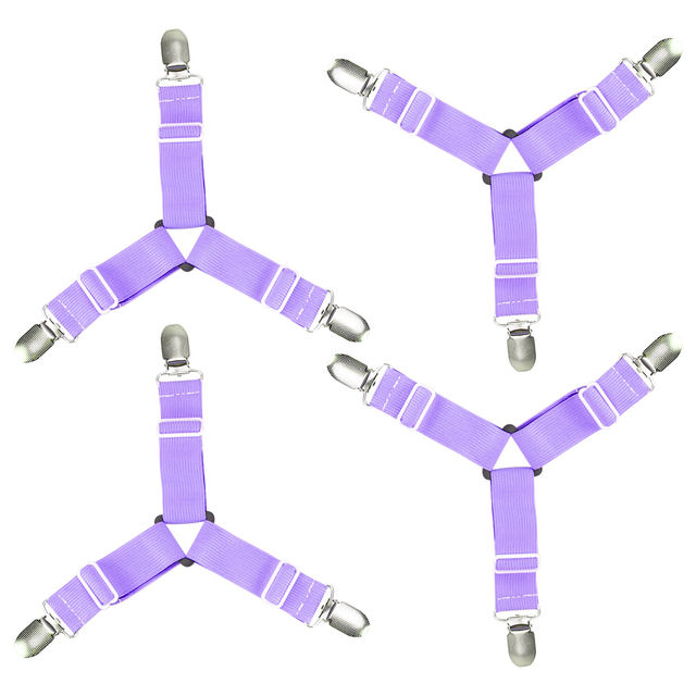 4 Triangle Elastic Suspenders with Gripper Clips for Bedsheets, Mattresses
