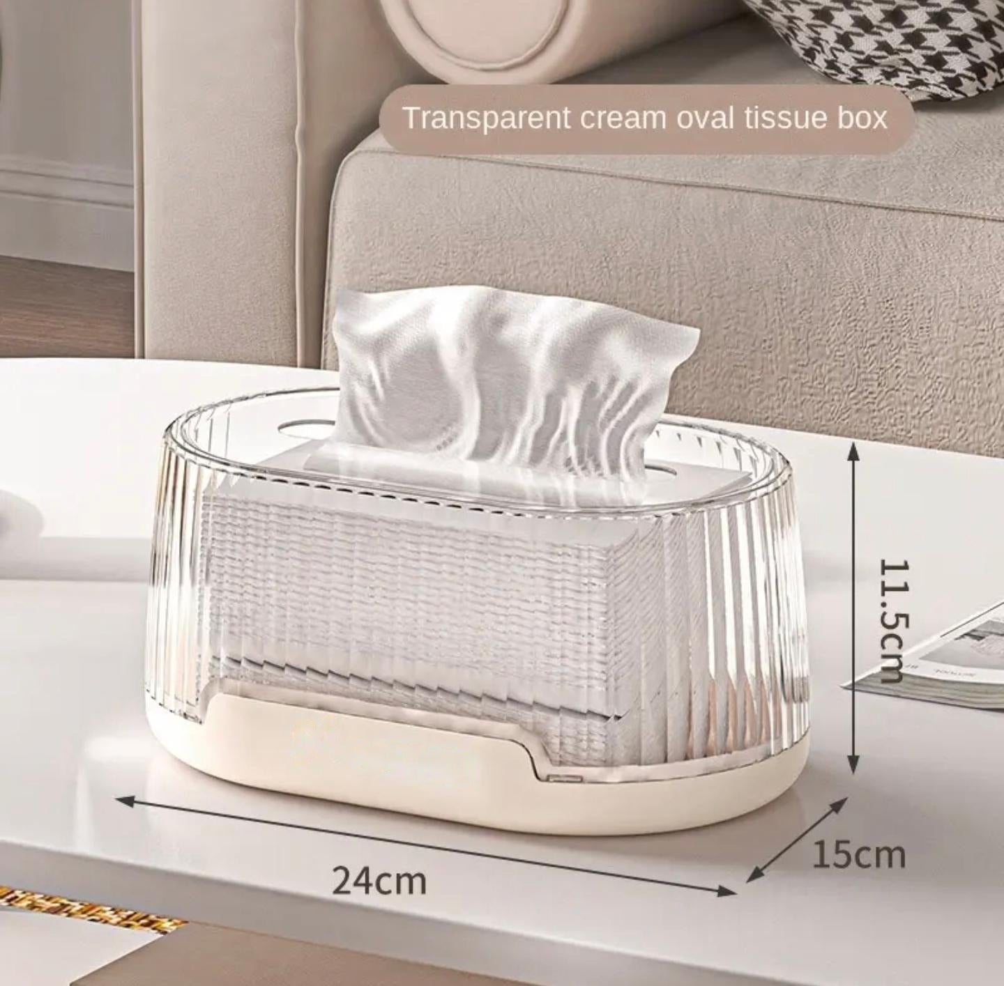 Size of Transparent Cream Oval tissue box
