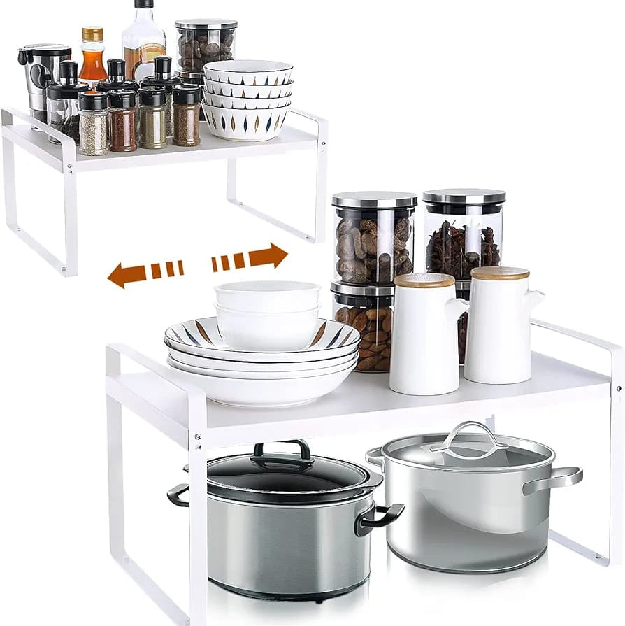 Kitchen Storage Rack with Various Kitchen Items.