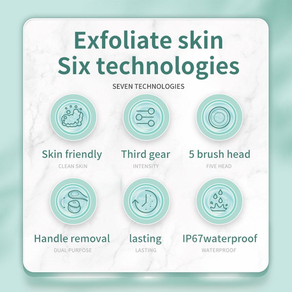 Front view of the USB Charging Electric Waterproof Shower Body Bath Brush Set with different features