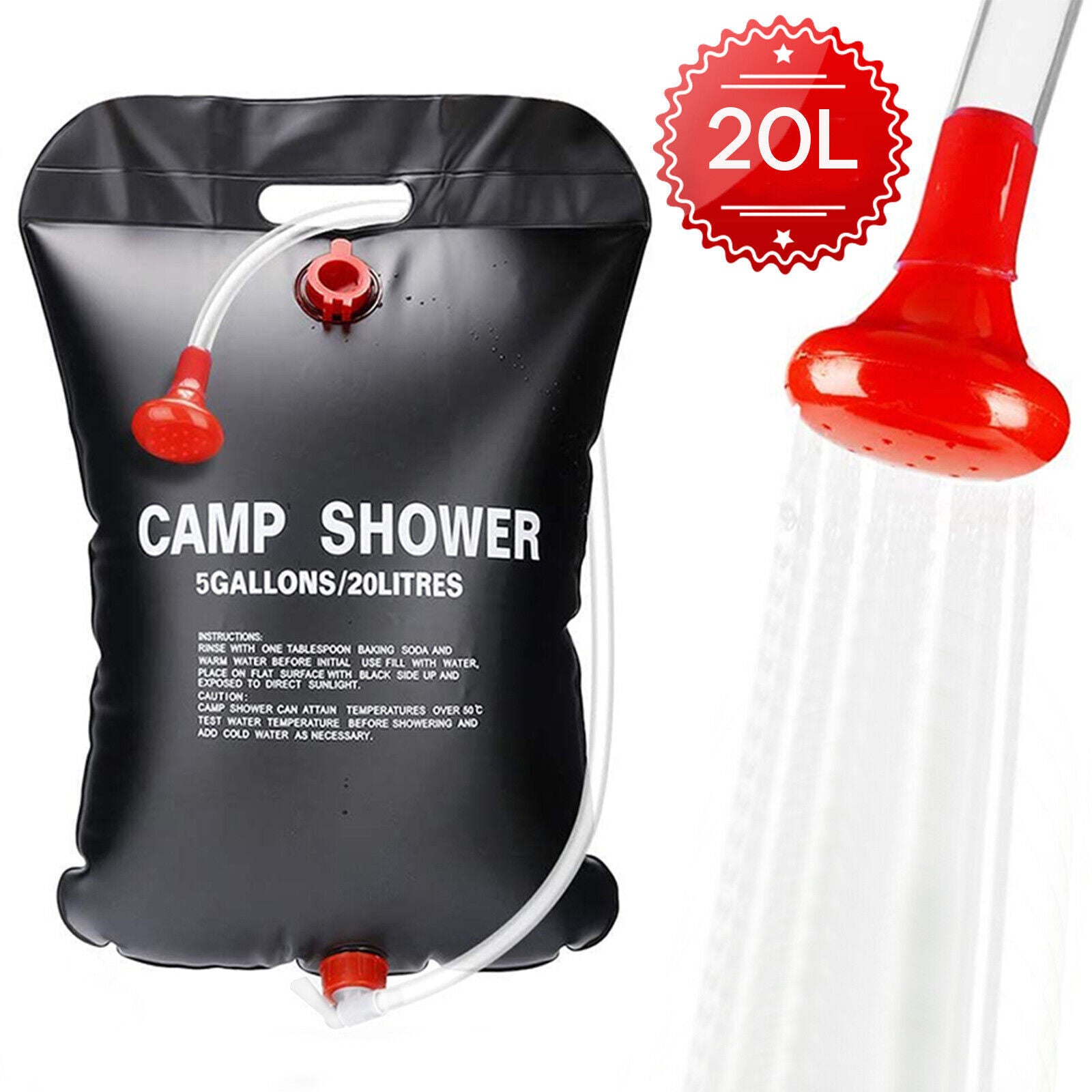 Portable Camp Shower, 5 Gallon/ 20 Liter Shower Solar Camping Bag for Summer Camping Outdoor Travel - 20L Capacity