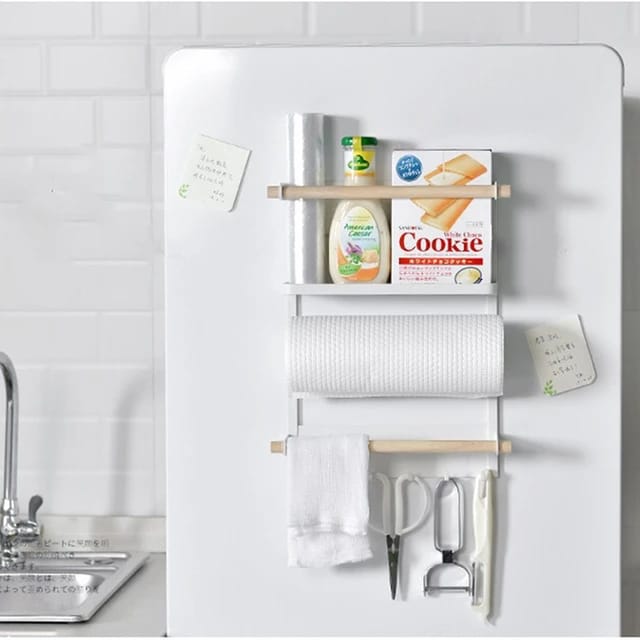 Fridge Sidewall Storage Rack Shelf holding Different Items.