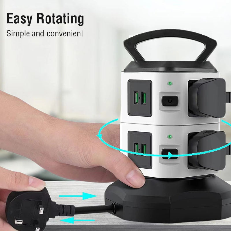 Vertical Socket Power Strip Surge Protector Extension with USB Ports