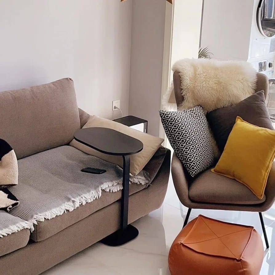 Wooden Side Table With Metal Base.