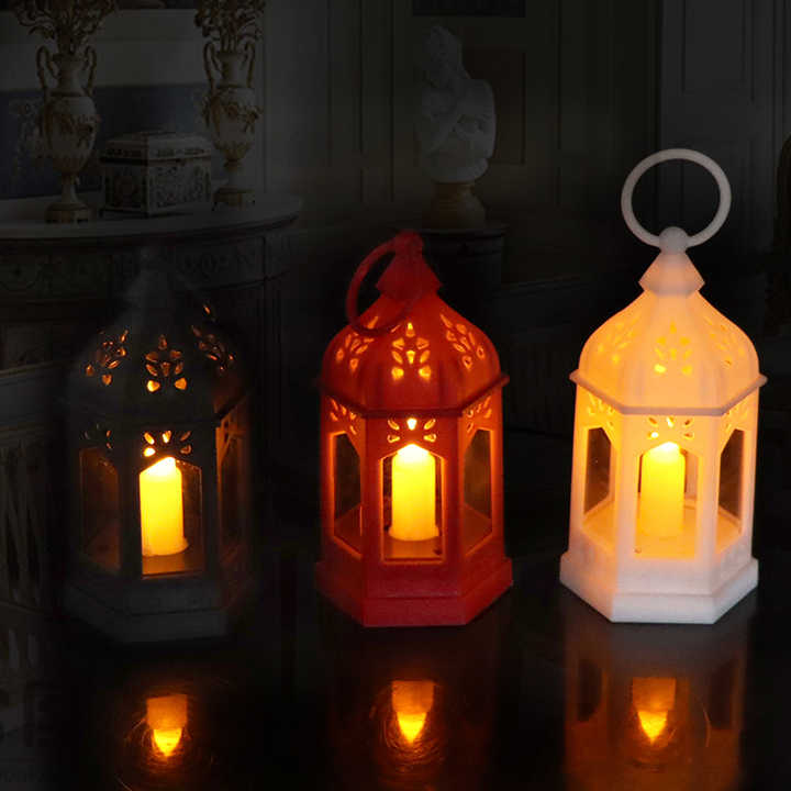 Set of three Ramadan Eid decorative LED lantern lights in red, white, and black