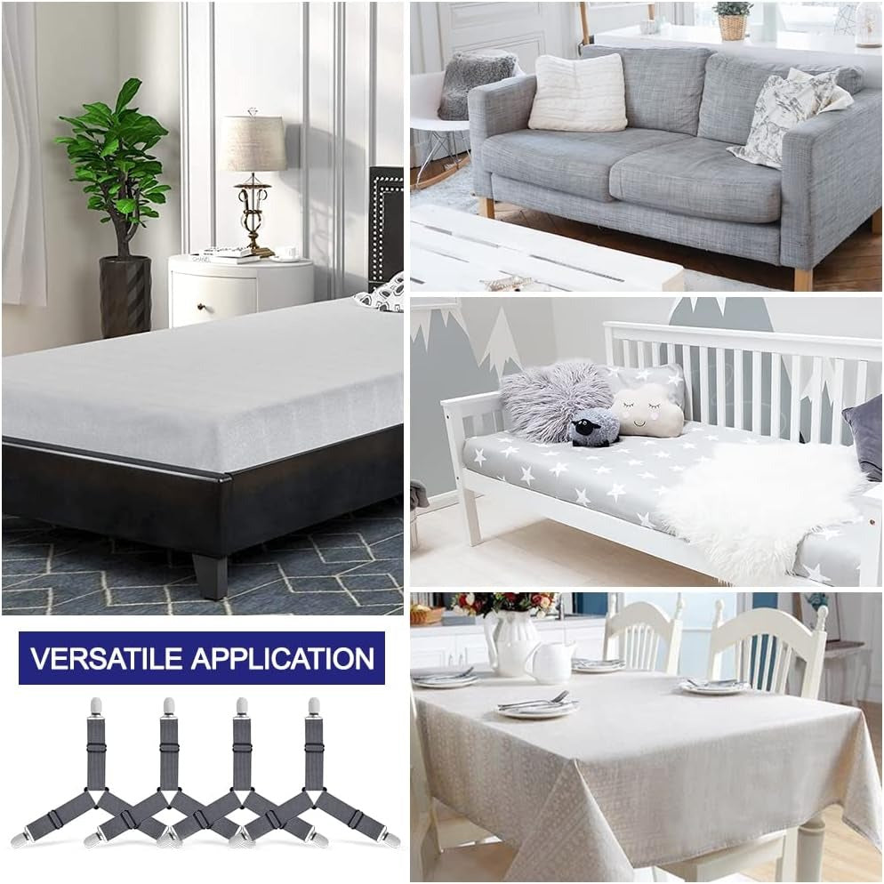 Triangle Elastic Suspenders with Gripper Clips for Bedsheets, Mattresses versatile application