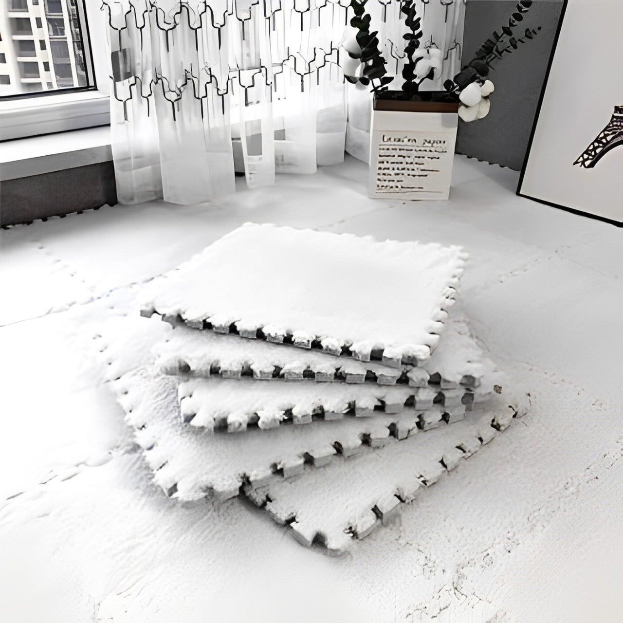 White Carpet Tile Floor Mat.