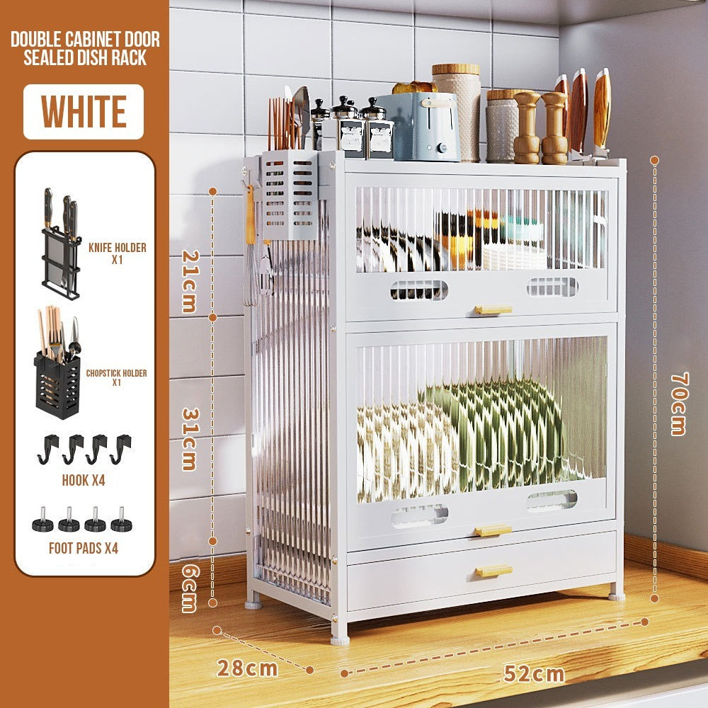 Kitchen Storage Rack Cabinet - Countertop Cutlery and Dish Organizer with Drawer for Utensils, and Cookware