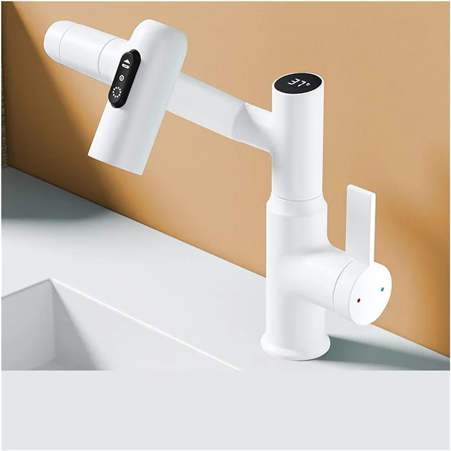 Digital Display LED Basin Faucet White.