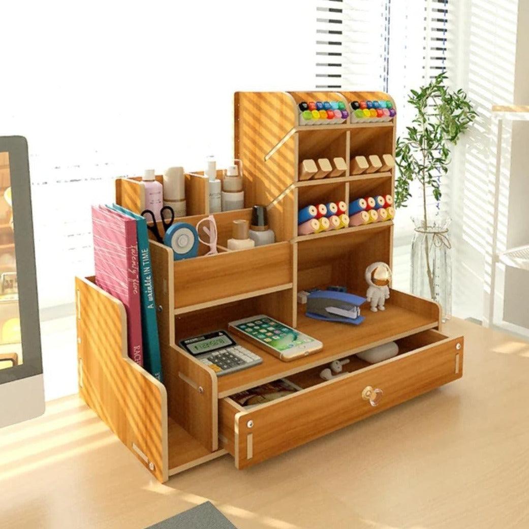 Brown Wooden Stand Organizer.