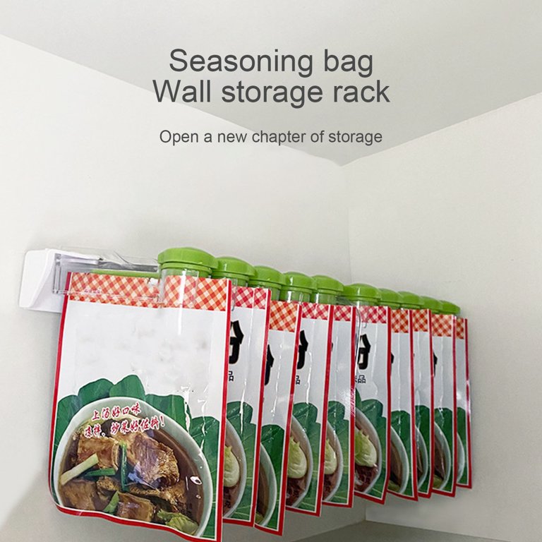 displaying 10 Clips Wall Mount Seasoning Bags, providing organized storage for various food items
