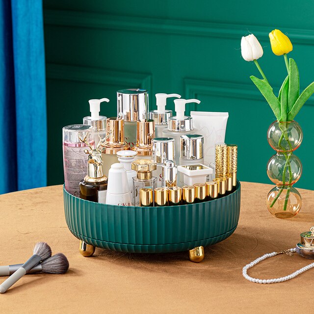 A group of makeup products on Multi-Purpose 360° Rotating Storage Tray
