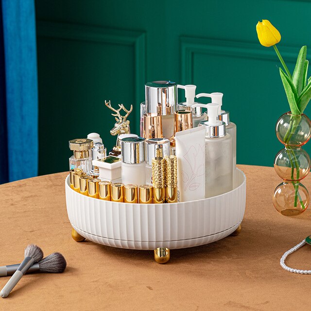 A group of makeup products on Multi-Purpose 360° Rotating Storage Tray