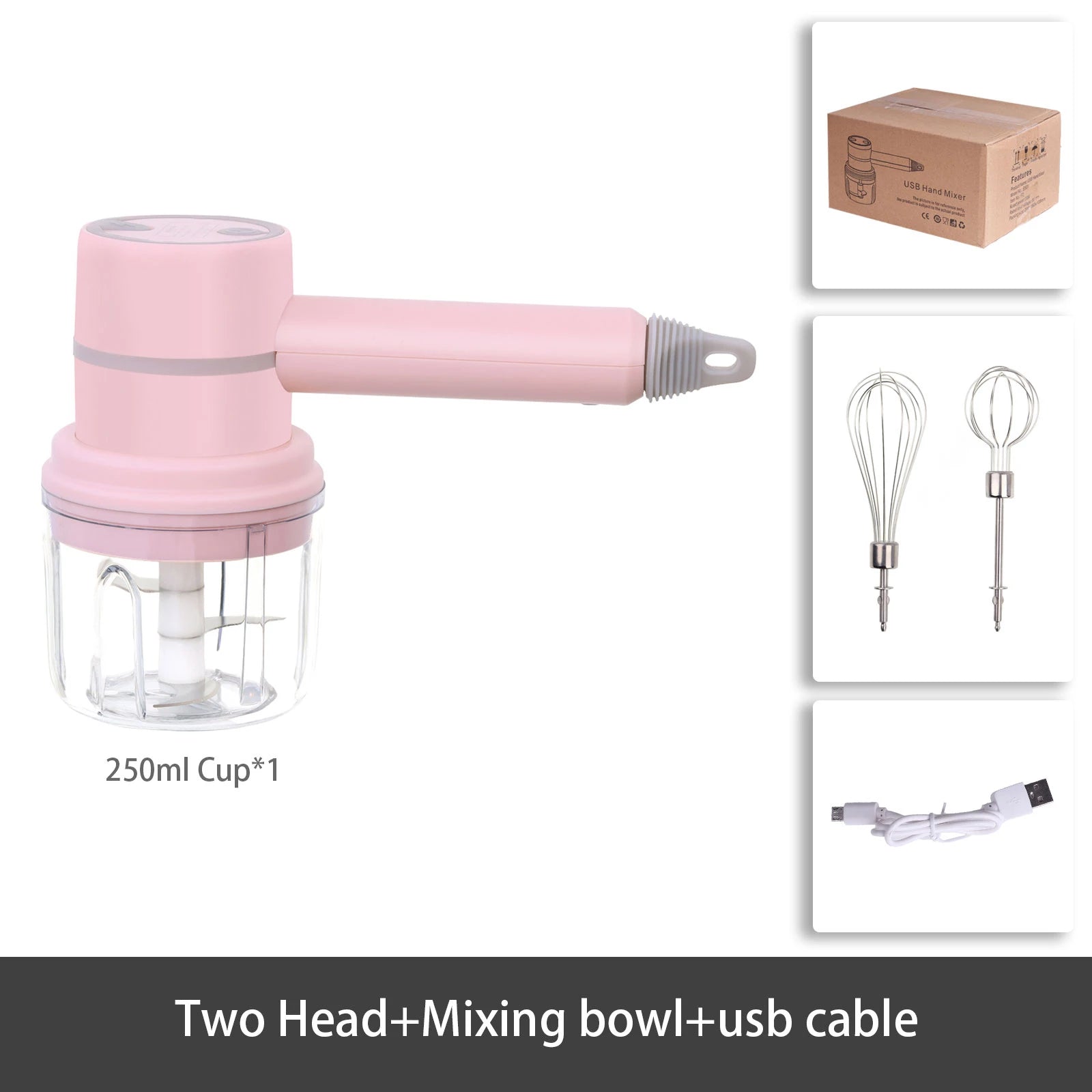 3in1 Wireless USB Garlic Chopper Egg Beater 3-Speed Control Waterproof with 2 Mixing Rods