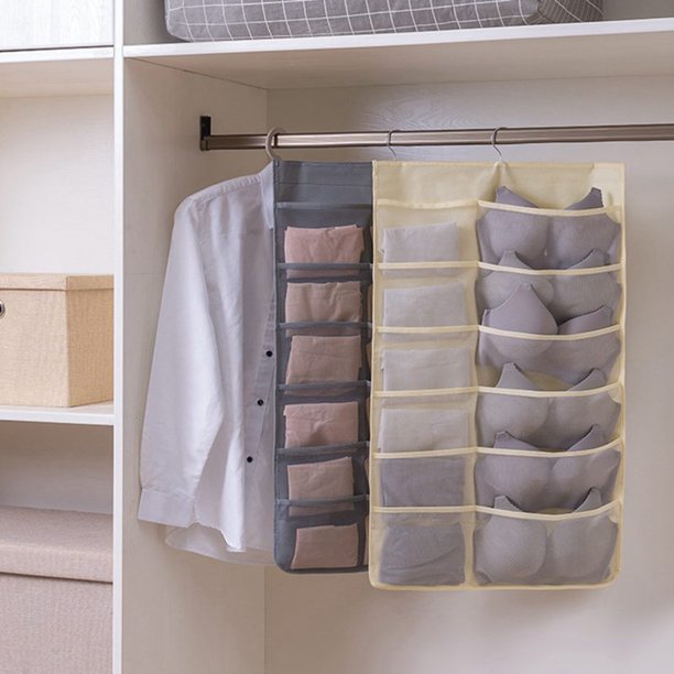 Underwear are organized using 36 Grids Hanging Wardrobe Underwear Organizer