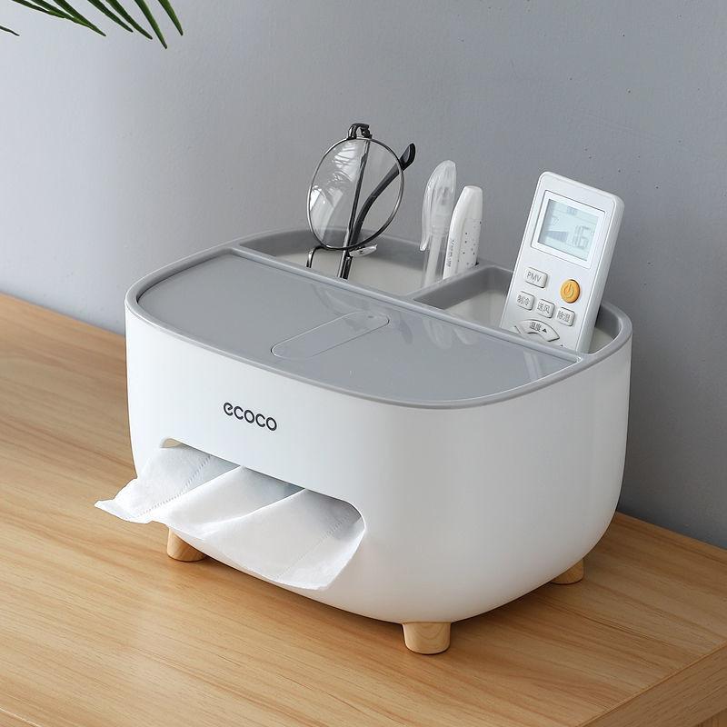 Remote, Specs, Pen and A tissue placed together inside a Tissue Organizer Box with Remote Control Storage