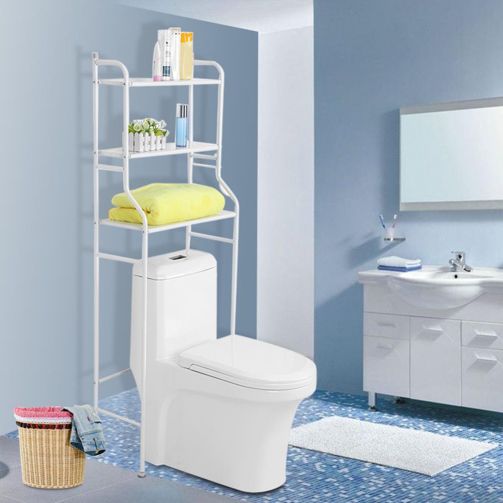 3 Layer Metal Toilet Storage Rack - White
