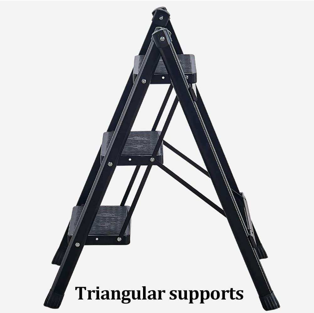 3-Step Stool Ladder with Wide Pedals, Folding Storage Shelf, Load 150 Kg