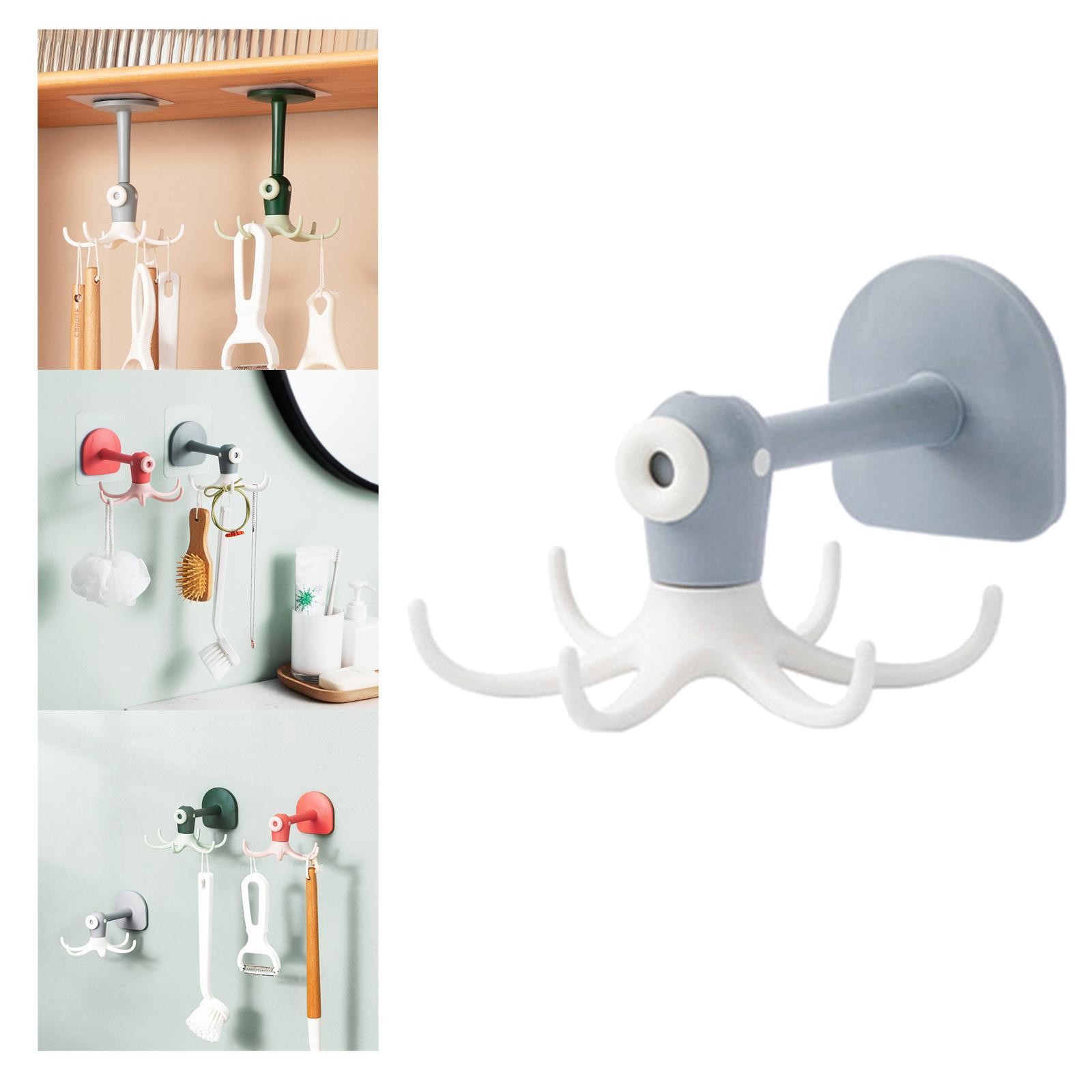 A punch-free wall mount octopus hook featuring various hooks and a 360° rotatable design for convenient usage