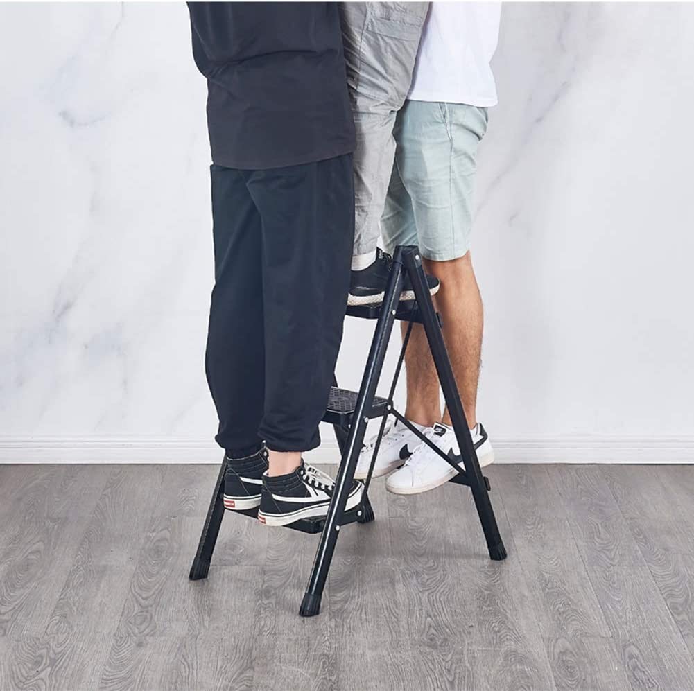 3-Step Stool Ladder with Wide Pedals, Folding Storage Shelf, Load 150 Kg