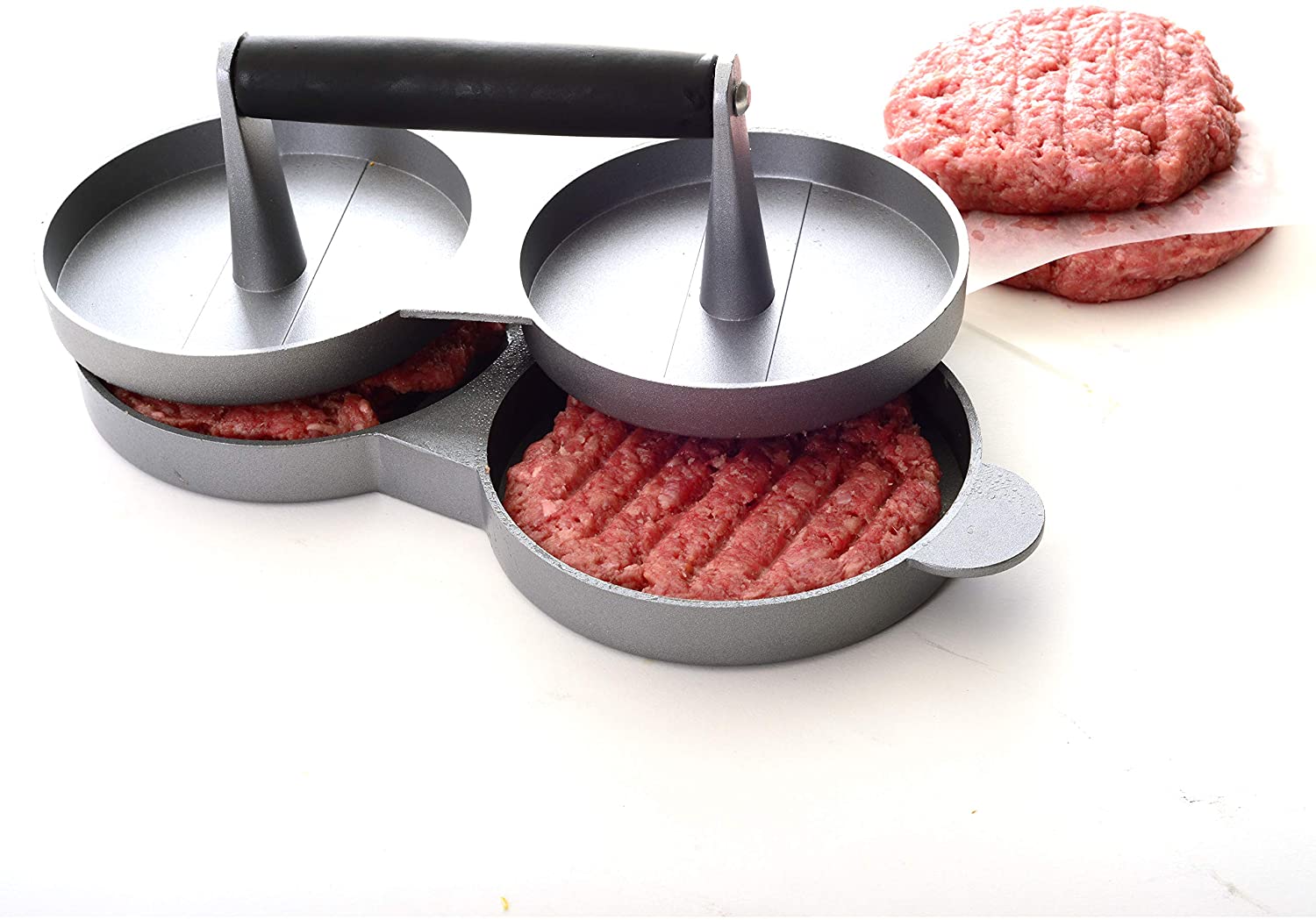 Double Burger Press Mold Non Stick All Metal Burger Patty Press Chicken Beef Steak BBQ Mold Maker