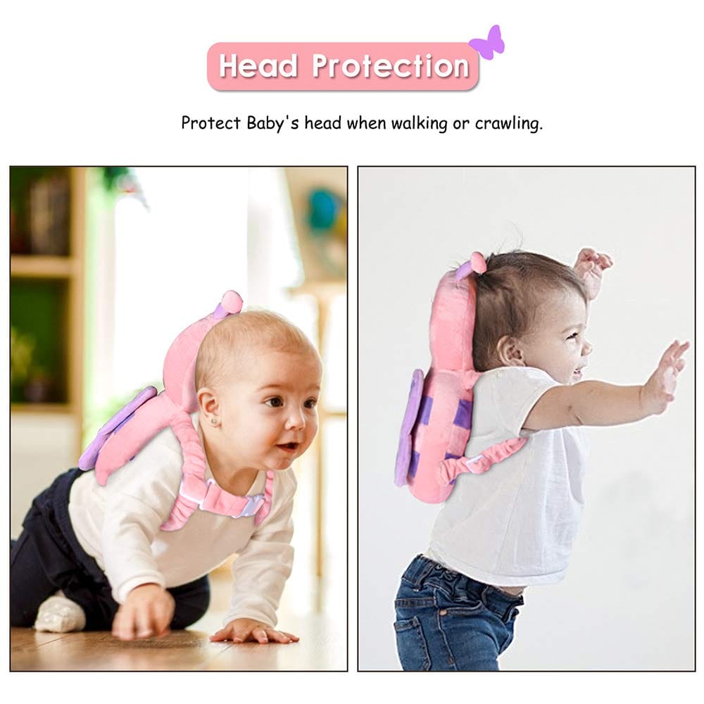 baby walking with help of Baby Head Protector Pillow with Built-in Alarm