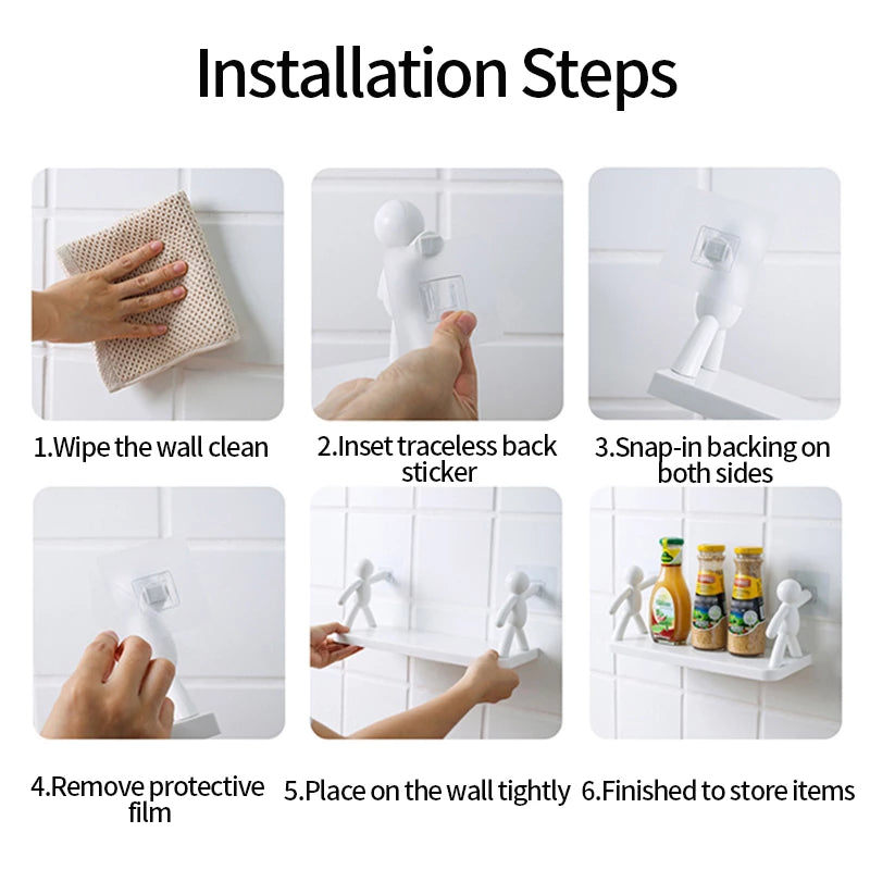 Wall Mount Punch-Free Storage Rack installation steps