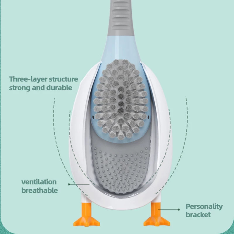 Duck Style Toilet Brush Wall-mounted Floor-Standing Silicone Toilet Brush with Base