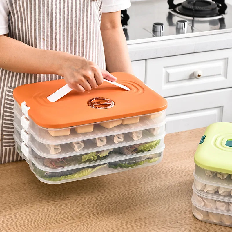 4 Layer Large Capacity Stackable Dumpling Snack Storage Box with Freshness Timer