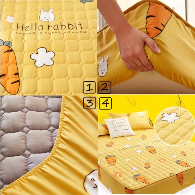 Fitted Size Mattress Bed Sheet with 2 Pillow Case, Printed Waterproof Mattress Protector Bed Sheet