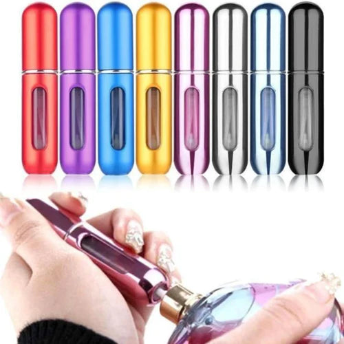 A hand holding a bottle of mini perfume refill bottle
