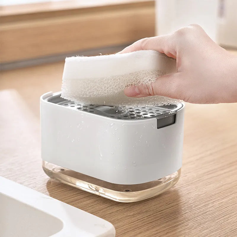 Soap Dispenser for Kitchen with Sponge Holder 300ml, 2in1 Liquid Soap Dispenser