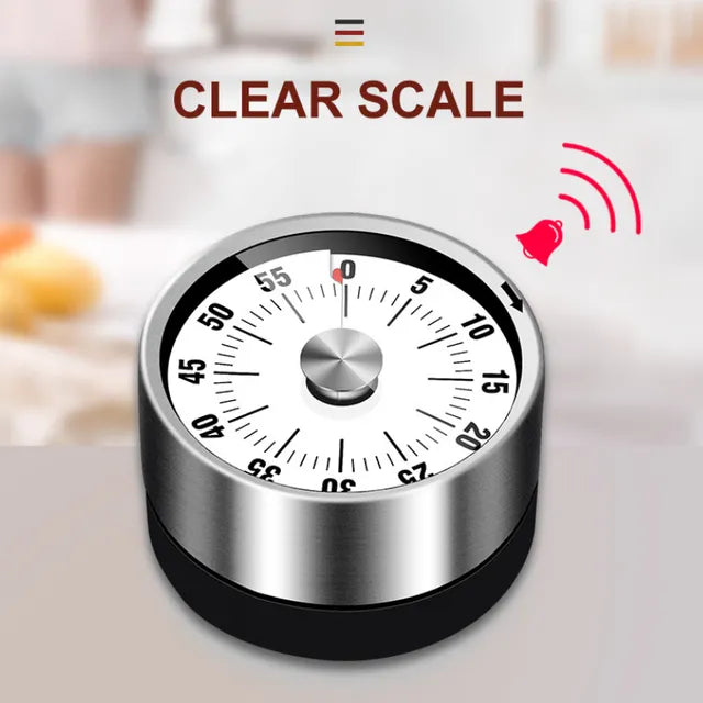 A close up of a Magnetic mechanical 60-minute timer