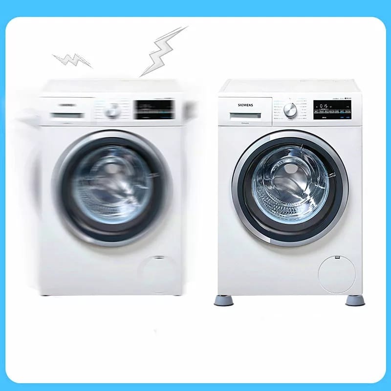 Image displaying the comparison of two washing machines,one with Washing Machine Foot Pads installed on it and the other without Foot Pads