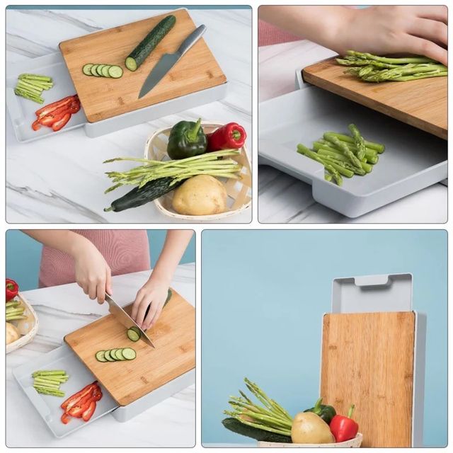 Multifunctional Bamboo Cutting Board Drawer Type Chopping Board Kitchen Tool