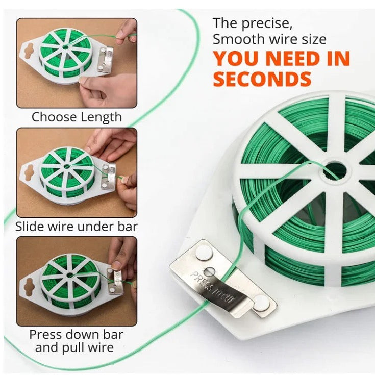 Visual instructions on how to use 30 Meters Gardening Plant Green Twist Tie Wire with Cutter for plant ties