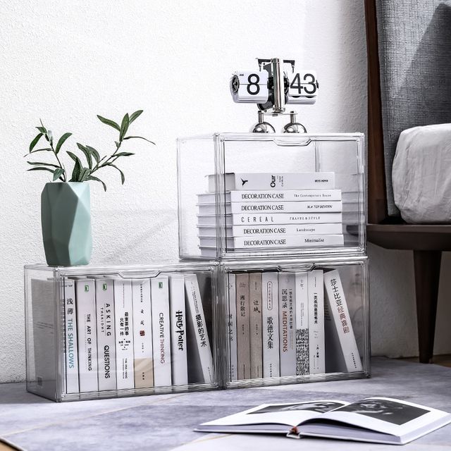 Stackable Luxury Transparent Storage. Dustproof Display Box With Books inside