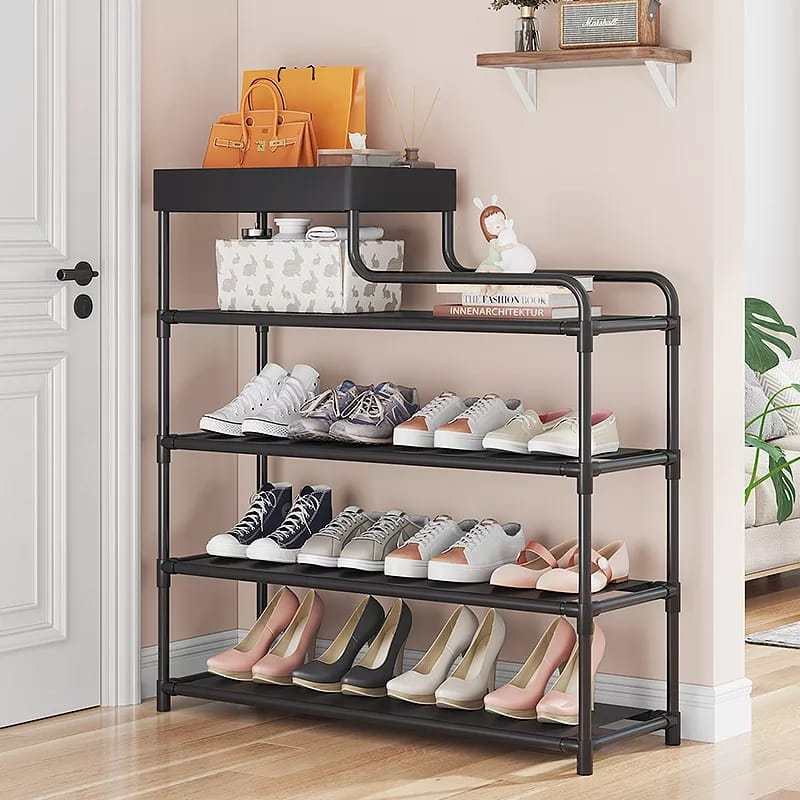A shoe rack with shoes on it