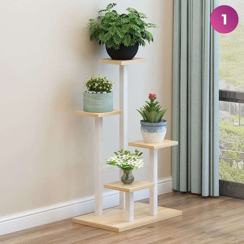4-Layer Indoor Plant Stand with some plants placed next to a window in a room