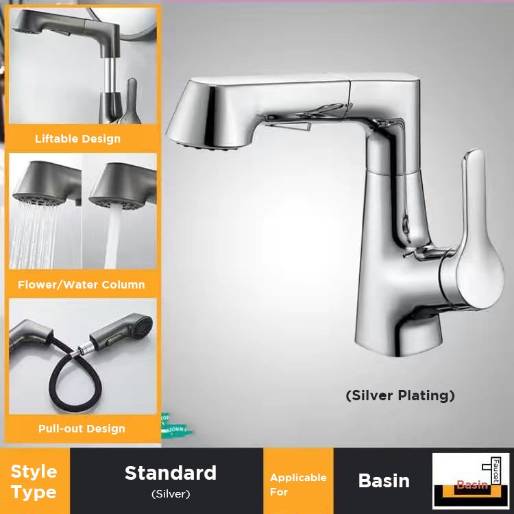 Wash Basin Faucet Modern Bathroom Pull Out Mixer Tap Set